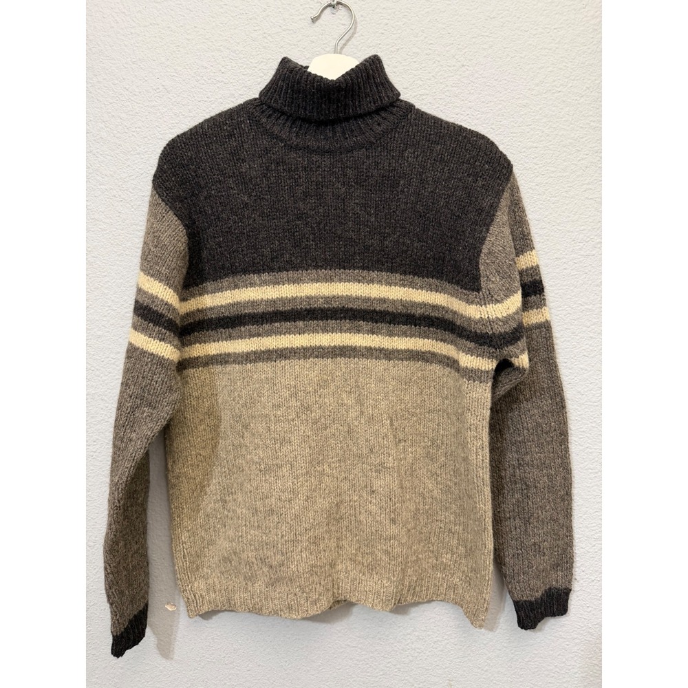 Vintage Banana Republic 90s Wool Turtleneck Sweater S Grey Striped Hong Kong